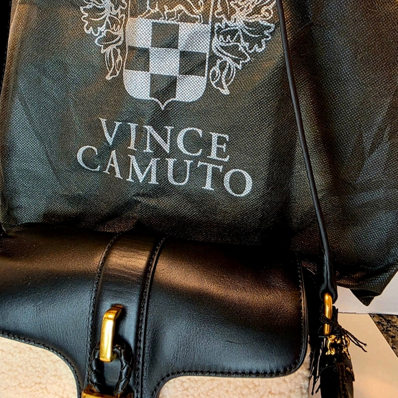 SALE! Black Crossbody Faux Shearling Bag by Vince Camuto w/ Leather Horse Charm - Picture 5 of 7